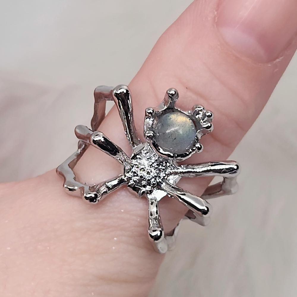 Labradorite Spider Ring | Adjustable Silver Tone … - image 1